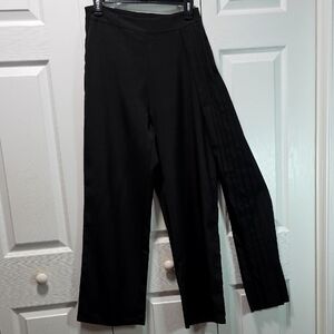 Elegant Black Wide-Leg Dress Pants with Unique Pleated Drape Detail, Small